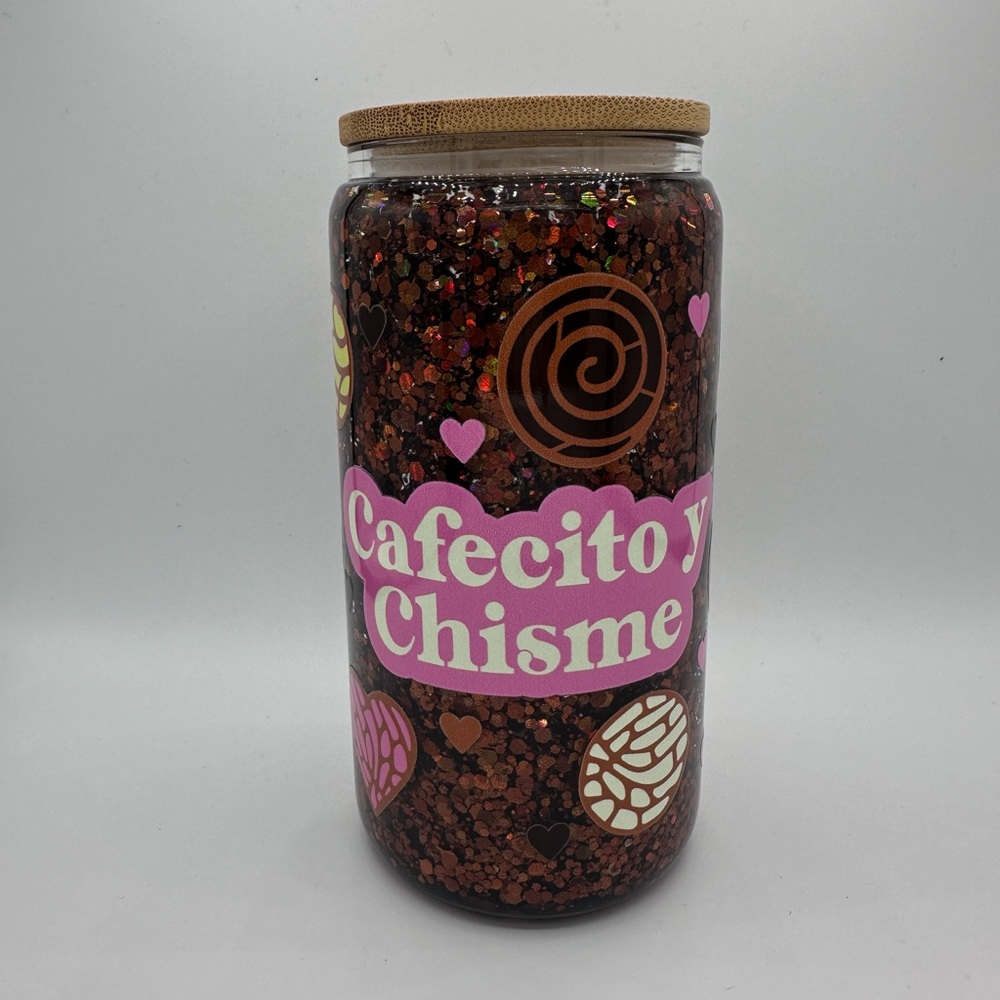 Cafecito y chisme snowglobe tumbler 16oz